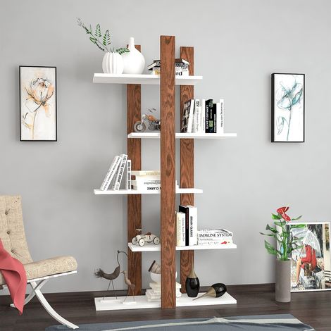 Étagère - Meuble Mural - avec étagères, pour Salon, Studio - Wenge, Blanc en Bois, 80 x 20 x 150 cm (1/3)