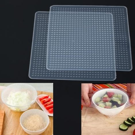 Lot de 2 boîtes de conservation alimentaire réutilisables en silicone avec couvercle hermétique, film étirable, film de conservation Cuisi (1/4)