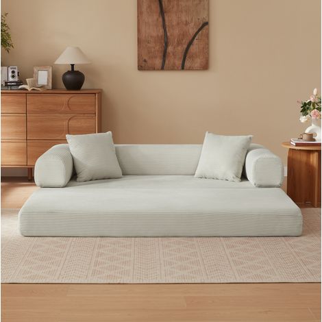 Schlafsofa Beige aus Samt mit Schaumstoffpolsterung, ohne Montage und wandelbar,195x89x59 cm (1/5)
