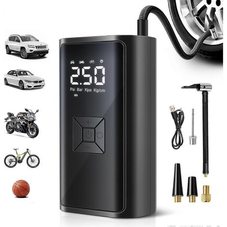 Compresseur d'air gonfleur pneus 150 PSI, batterie 6000 mAh, pompe 12V pour voiture avec manomètre numérique et arrêt automatique (1/5)