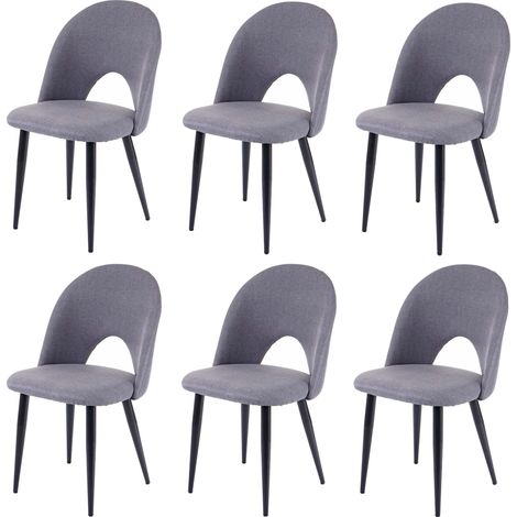 Set 6x sedie sala pranzo soggiorno HHG-209 design retro anni 50 metallo tessuto grigio scuro