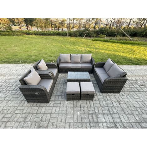 Fimous 9 places Ensemble de Meubles de Jardin avec Table basse rectangulaire Canapé 3 places Canapé d'amour 2 Petits tabourets (1/5)