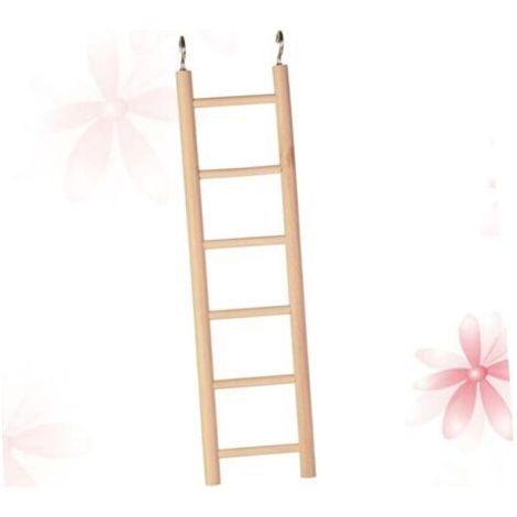 Natural Wooden Parrot Ladder 6 Steps 28x7 Cm Metal Hooks, for Small and Medium Bird Cages, Stimulating Accessory for Parakeets and Cockatiels (1/5)