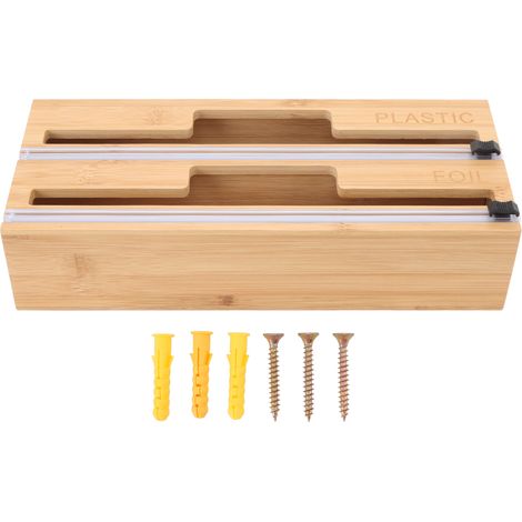 Lot 2 en 1 en bambou pour film alimentaire, papier aluminium et film étirable, distributeur avec coupeur pour cuisine ménagère