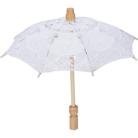 Ombrellone ricamato a mano con pizzo e fiori – seta – matrimonio, fotografia nuziale – piccolo, bianco