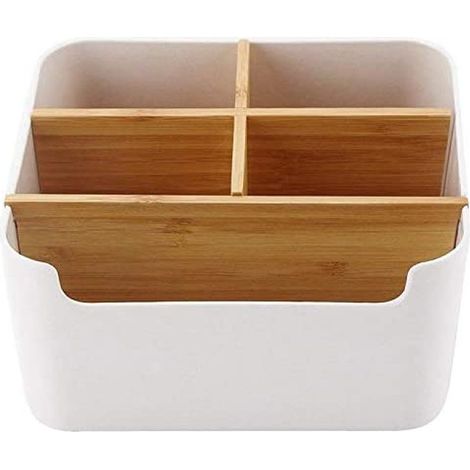 Boîte De Rangement Pour Bureau - Organiseur En Bambou - Support Pour Stylos Télécommandes Et Smartphone - 19 X 16 X 11 Cm (1/5)