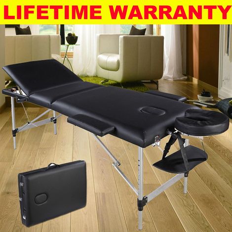 Kostenlose Tragetasche Professioneller Massagetisch, Schönheitscouch, Aluminiummaterial, leicht, tragbar, 3-teilig, für die Therapie, Behandlung, Reiki-Salon, Heilung, schwedische Massage, Schwarz, 50 (1/5)