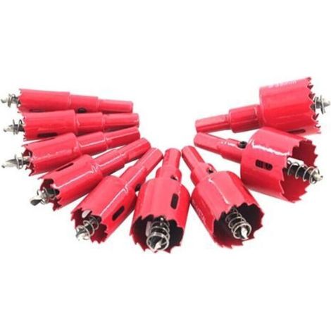 Scies cloches bimétalliques, 9 pièces, diamètres 16, 18, 20, 22, 25, 30, 32, 35, 38 mm, pour fer, aluminium, bois, cloisons sèches, tuyaux, plastique, panneaux, rouge (1/4)