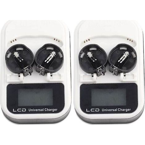 Lot de 2 chargeurs rechargeables avec écran LCD pour piles bouton au lithium LIR2016. LIR2025 et LIR2032 (prise UE 100-240 V). (1/4)