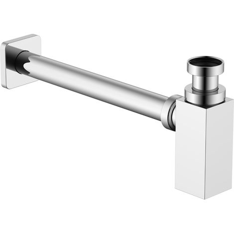 Sifone tubo di scarico in ottone cromato quadro per lavabo lavandino bagno da 1.1/4” confezione 1 (1/5)