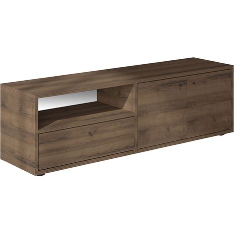Mueble TV con armarios y nicho con aspecto de madera de nogal 136 cm OAKI