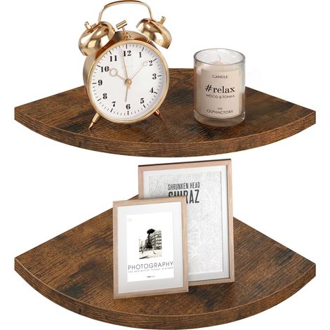 Étagère d'angle Murale, Panneau de Particules, Étagère Flottante, Lot de 2, 20 x 20 x 1,2 cm, Marron Rustique, pour Entrée, Couloir, Chambre, LLS842KD01 (1/5)