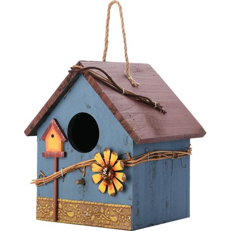 Casita para pájaros de madera natural – Casita rústica y colorida para el jardín, modelo XX123, dimensiones 20,5 x 13,5 x 15 cm (1/5)