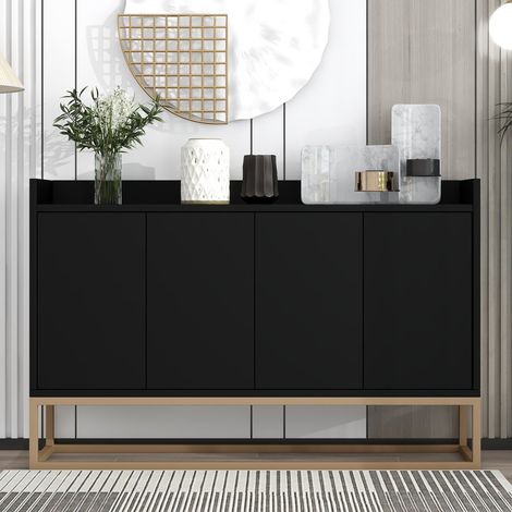 Buffet avec Placard 4 Portes-étagères réglables-Buffet Bas-Pieds en métal doré-Buffet Moderne-120x30x80 cm-Noir-pour Salon,Cuisine (1/5)