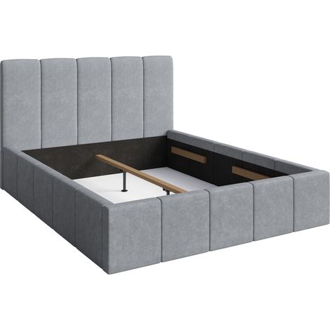 Letto adulto RAVELLO 160x200 cm in tessuto grigio con testiera capitonnata (1/5)