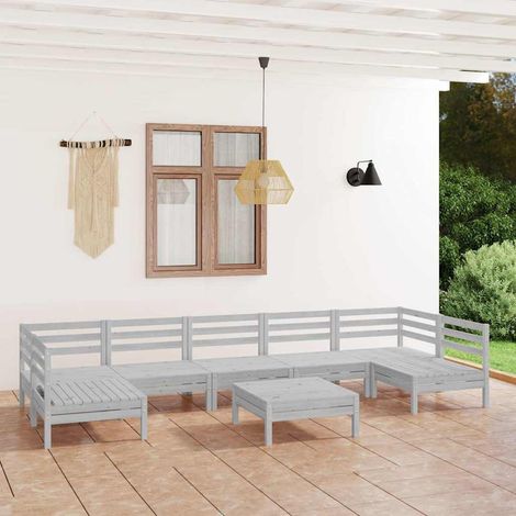 Salon de jardin 8 pcs Ensemble Table et Chaise de Jardin - Blanc Bois de pin massif BV395457 - BonneVie (1/5)