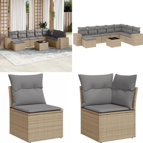 Salon de jardin avec coussins 9 pcs beige résine tressée - Ensemble Salon De Jardin - Meuble De Jardin - Salon D'extérieur - Résine Tressée - Rotin Synthétique - Home & Living (1/5)