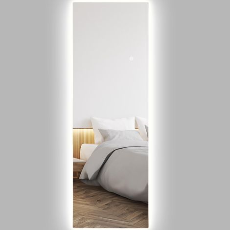 Grand miroir mural LED miroir pleine longueur 3 couleurs de lumière réglables fonction mémoire 120 x 40 cm transparent
