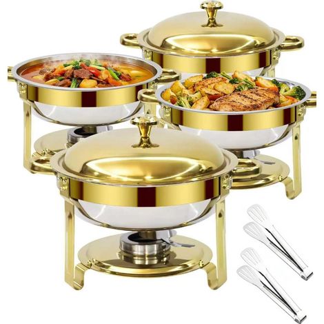 Chauffe Plat Buffet Rond 4PCs 6L, Buffet Chauffant Rond en INOX  Chafing Dish Buffet à Bain-marie, Pour Restaurant, Hôtel, Mariage, Party, Finition Dorée (1/5)