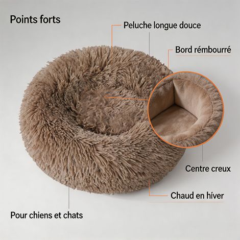 Nid d'hiver rond en peluche épaisse pour chien et chat, diamètre 40 cm, panier confortable et lavable - Kaki (1/5)