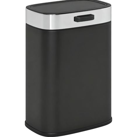 Cubo de basura de cocina negro de acero inox. 5 L con tapa y cubo interior (1/4)