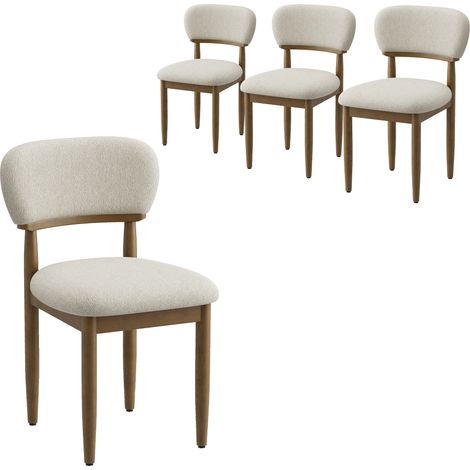COLAMY Lot de 4 Chaises de Salle à Manger en Bois Massif, Assise Rembourrée et Dossier Ergonomique, Tissu Texturé, Style Moderne, beige (1/5)