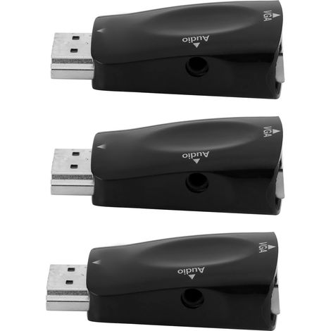 3 Kits Adaptateur HDMI Mâle vers VGA Femelle 1080P avec Sortie Audio et Câble