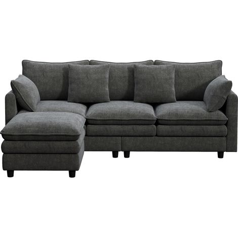 Divano angolare a L grigio in ciniglia con chaise longue mobile, 3 posti, 212 x 150 x 90 cm (1/5)