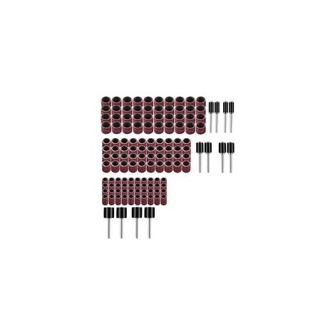 132-teiliges Schleifhülsen-Set, Schleiftrommel mit kostenlosem Koffer, inklusive 120 Schleifbändern (Körnung 80/120) und 12 Trommeldornen für Dremel-Rotationswerkzeuge (1/5)