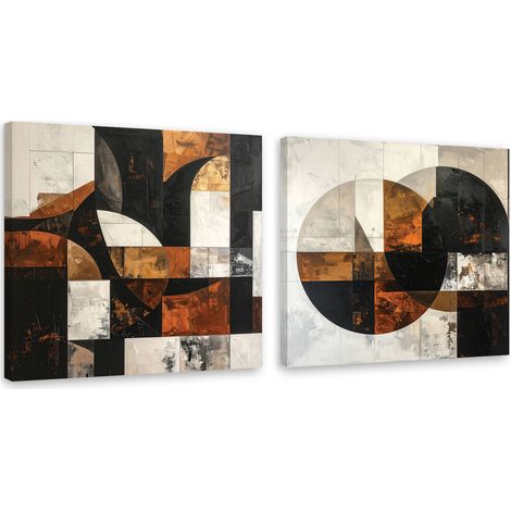 Set de tableaux sur toile  Abstraction marron de style géométrique 2 x 20x20