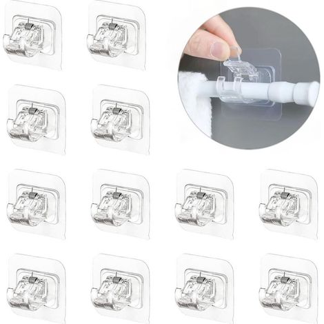 Set di 12 supporti per asta per tende, supporti per asta per tende senza foratura, supporti autoadesivi per asta, supporti autoadesivi per asta per camera da letto e cucina (1/5)