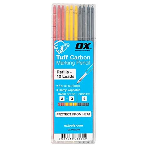 OX OX-P503202 Tuff Carbon Pencil Refills Basic Colours & Graphite Leads 10 Pack