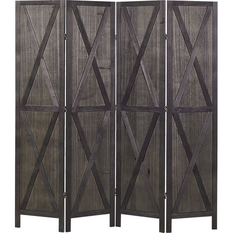 Biombo rústico decorativo 4 paneles madera contrachapada paulownia plegable sala de estar dormitorio marrón oscuro Ridanna