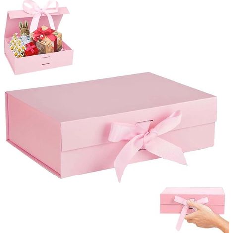 Geschenkbox mit Deckel 23x17x7cm Geschenkbox mit Schleife faltbare magnetische Geschenkbox wiederverwendbare Geschenkverpackung rechteckige für Rosa (1/5)