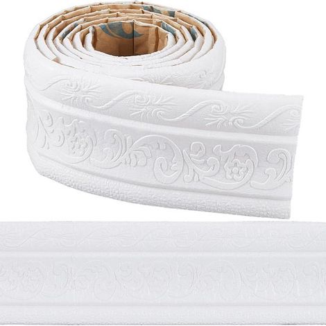 Bordure murale 3D autocollante, plinthe/bordure décorative en mousse PE imperméable pour mur TV et plafond, 2,3 m x 8 cm, grise (1/5)