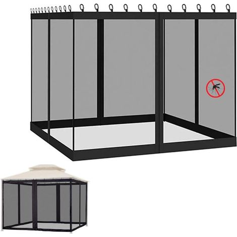 (Noir, 300 x 300CM)Moustiquaire avec Fermeture Éclair pour Tonnelle Gazeb Auvent Pergola et Tente de Jardin, Filet de Rechange 4 Panneaux Latéraux Protection Intégrale Contre Les Insectes (1/5)