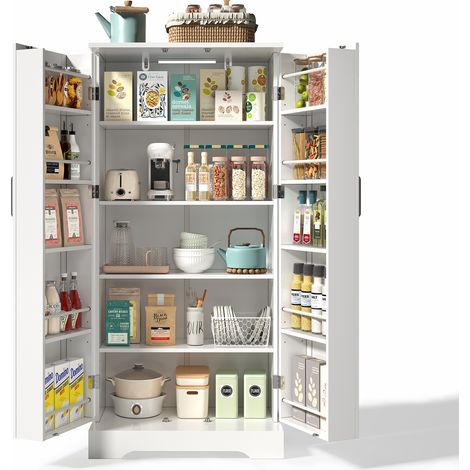 ELVMI Armario de Cocina con 2 Puertas, 5 Niveles, Estantes Ajustables y Luz LED para Cocina 60 x 35 x 128 cm (1/5)