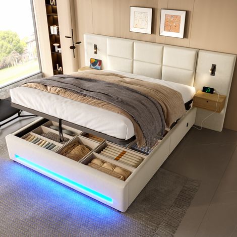 Bett Doppelbett Stauraum 180x200 Velvet Beige OKMYHOME (1/4)