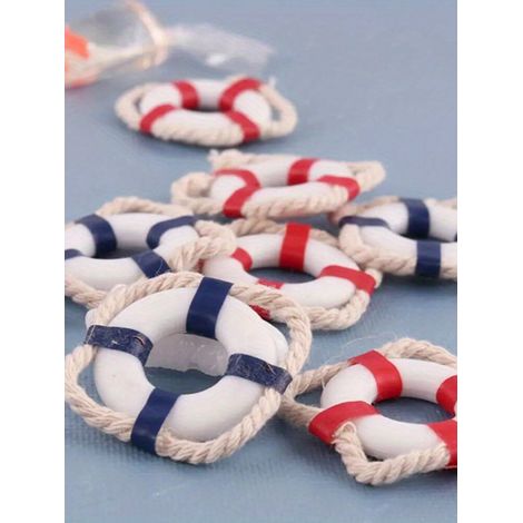 Lot de 10 mini bouées de sauvetage méditerranéennes : accessoires de bateau réalistes, décor d'aquarium résistant, couleurs assorties (1/5)