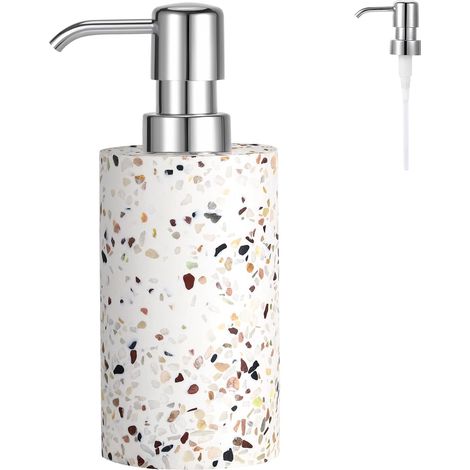 Dispensador de jabón cilíndrico de resina, con bomba de líquido recargable, estilo terrazo, para baño/cocina. (1/5)