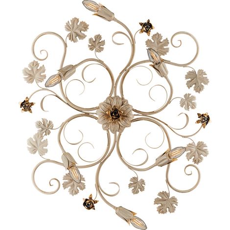 Plafoniera in ferro Avorio decape rose Oro sei luci 79x67x h17 cm (1/3)
