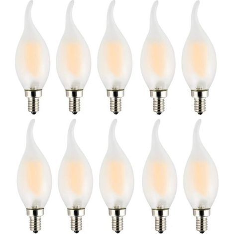 Ampoule LED E14 à Filament,Lot de 10 Ampoules Flamme,4 Watts Consommés Equivalence Incandescence 40W,2700K Blanc Chaud et 400LM,Angle de Faisceau 360° (1/5)