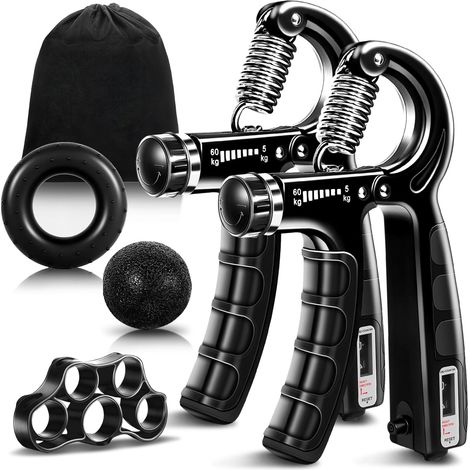 Hand Grip Musculation, Entraîneur de Doigts Réglable 5-60kg, Entraînement de Musculation Avant Bras, Hand Grip avec Compteur, Anneau d'exercice, Balle Anti-Stress, Exerciseur de Doigts (1/5)