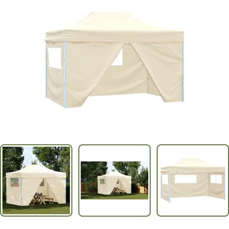Pop-Up-Zelt - Faltzelt Pop-Up mit 4 Seitenteilen 3 x 4,5 m Cremeweiß (1/5)