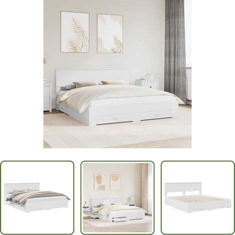 Stauraum Bett - Bettrahmen mit Kopfteil Weiß 180 x 200 cm Holzwerkstoff (1/5)