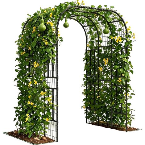 Celosía de arco para jardín, acero recubierto de polietileno, soporte para plantas trepadoras, color negro. (1/2)