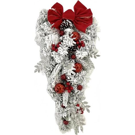 Couronne de Noël avec flocons, suspension de porte, décoration de Noël, couronne de Noël, rotin, décoration d'arbre à l'envers (1/5)