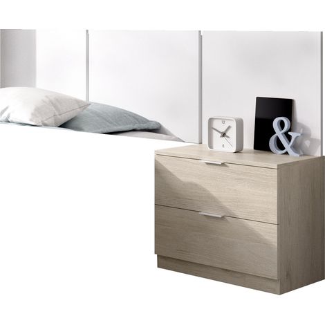 DEKIT BITO - CABECERO DE 3 PLAFONES CON MESITA DE 2 CAJONES - BLANCO / NATURAL - 96 x 157 x 34.2 (1/5)