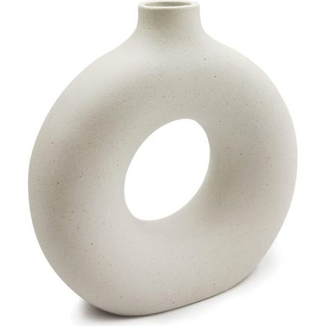 Vase de Fleurs Rond Creux avec Particules givrées Beige Minimaliste Vase Artisanal Arrangement de Fleurs pour la décoration de la Maison, mobilier de Bureau, Salon, Vases d'art (1/5)
