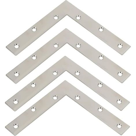 Stahlplatten-Befestigungshalterung, flache Halterung, L-förmige Reparaturwinkelhalterung mit Schrauben, gebürsteter Edelstahl, 150 mm x 150 mm, 4 Stück, FLITI (1/4)